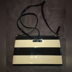 kate spade Penn Valley Amy Black and Cream Striped Patent Crossbody